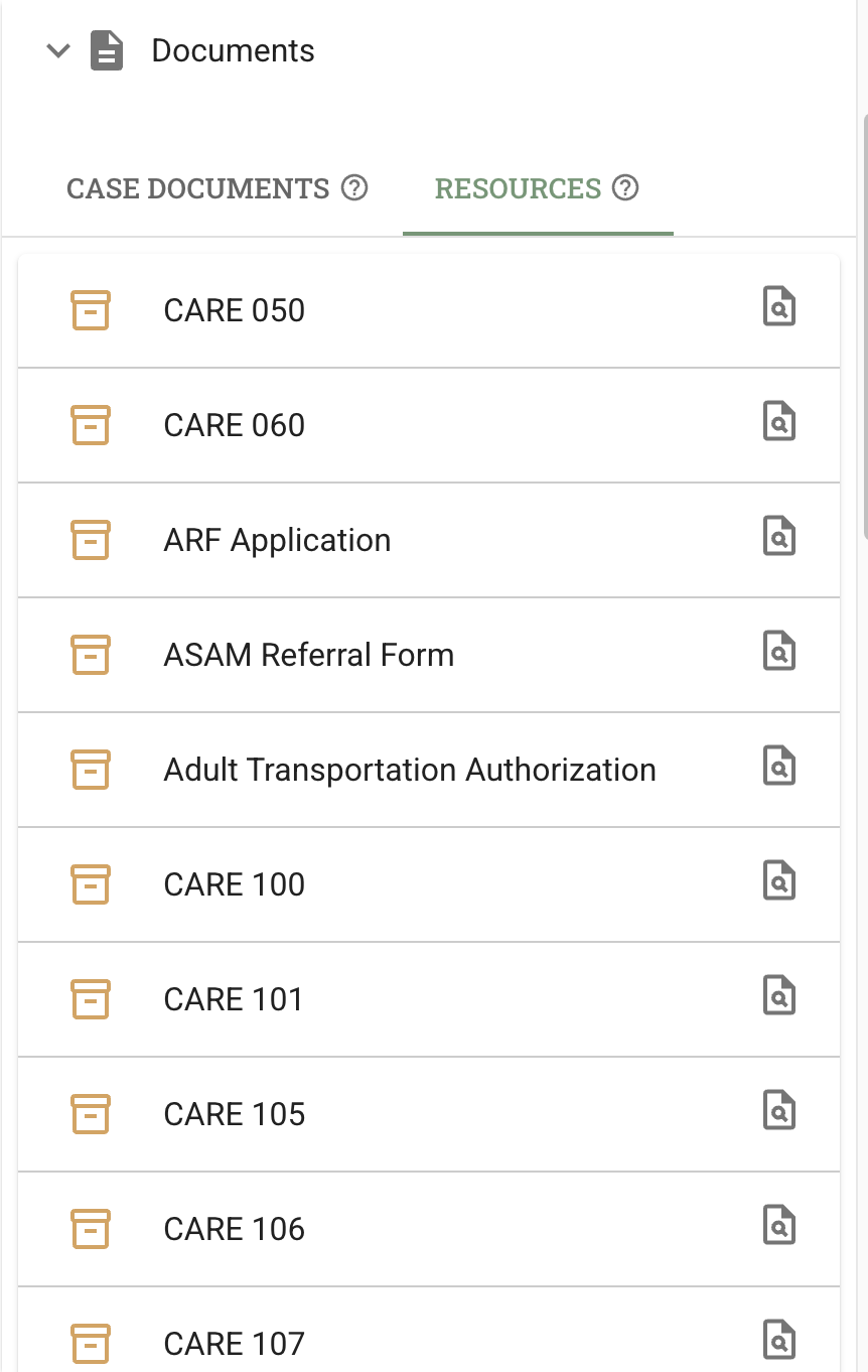 Resources Tab in Documents accordion